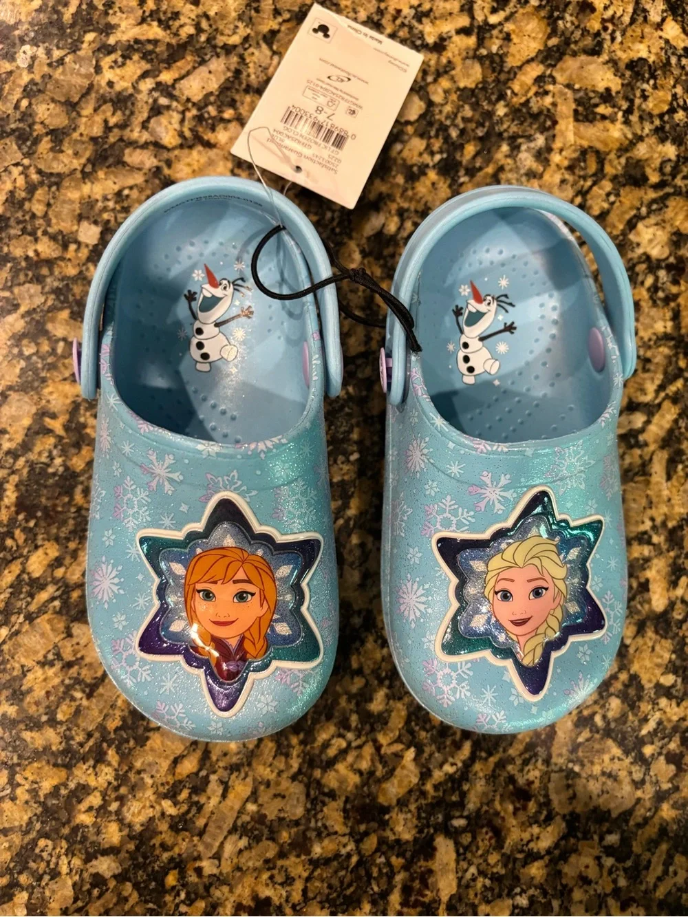 NWT Disney Frozen Blue Glitter Clog Sandals with Elsa & Anna